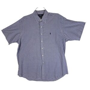 Ralph Lauren Blake Mens  Blue White Gingham Check Short Sleeve Button Down Shirt